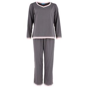 CTM Women's Cotton Blend Long Sleeve V-Neck Pajama Set